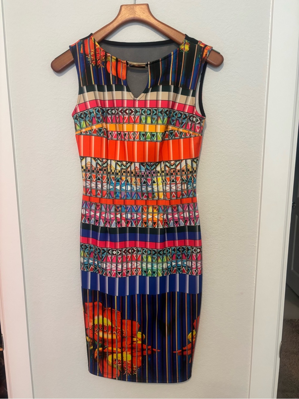 Sleeveless Joseph Ribkoff Multicolor Geo-Print Sheath Dress